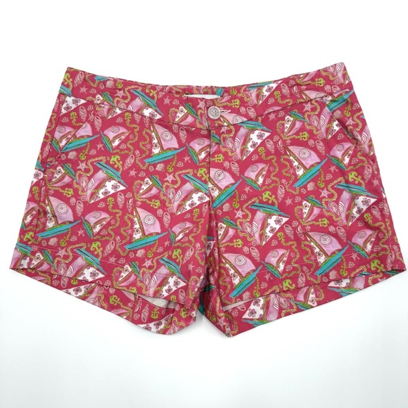 Kaeli Smith Women’s Nautical Sailboat Shell Print Shorts Aqua Pink 8 summer - Picture 1 of 9